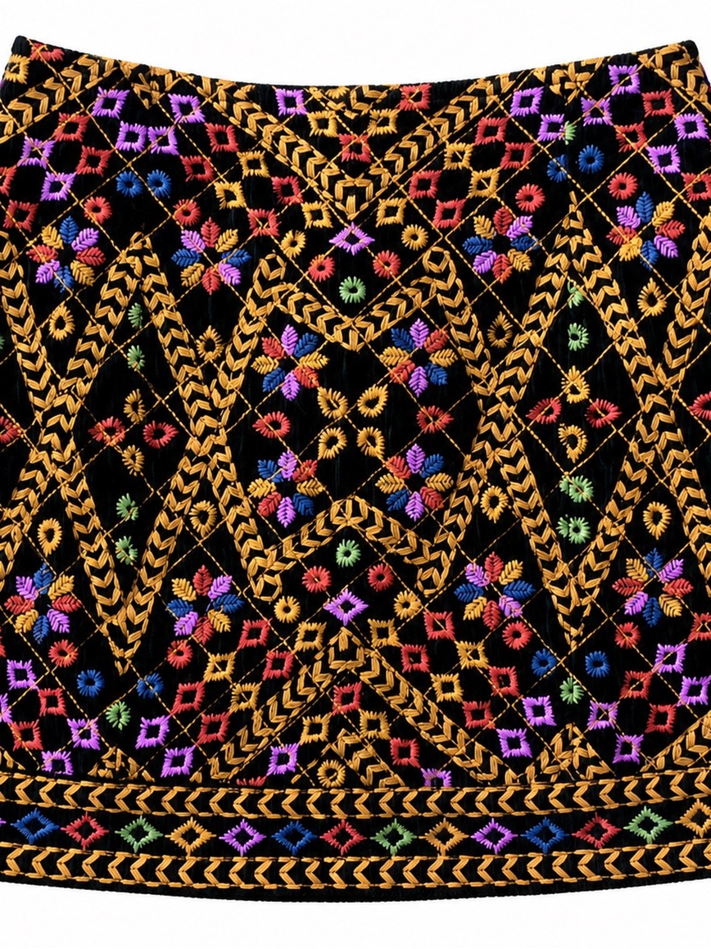 FARM Rio Black Embroidered Multicolor Velvet Hair Wrap